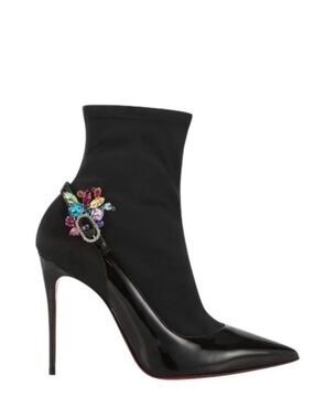 CHRISTIAN LOUBOUTIN Jessie Booty Joli 100 Black Patent Satin Ankle Heel Boot